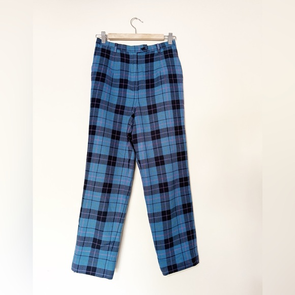 Vintage 1980’s Pendleton Wool Plaid Pants Blue High Rise - Picture 1 of 12